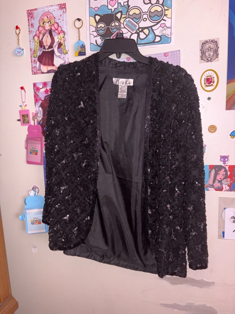 Beaded Black Open-Front Jacket